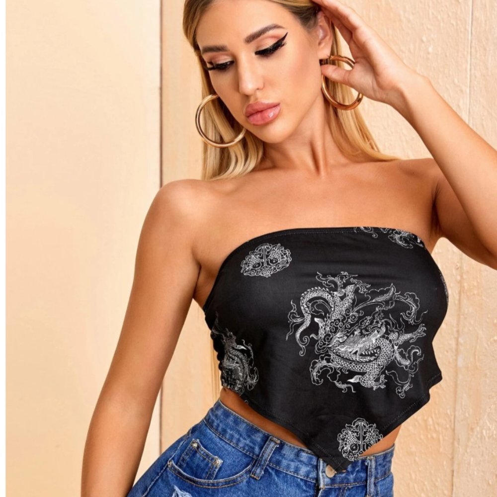 Chinese Dragon Print Bandana Top